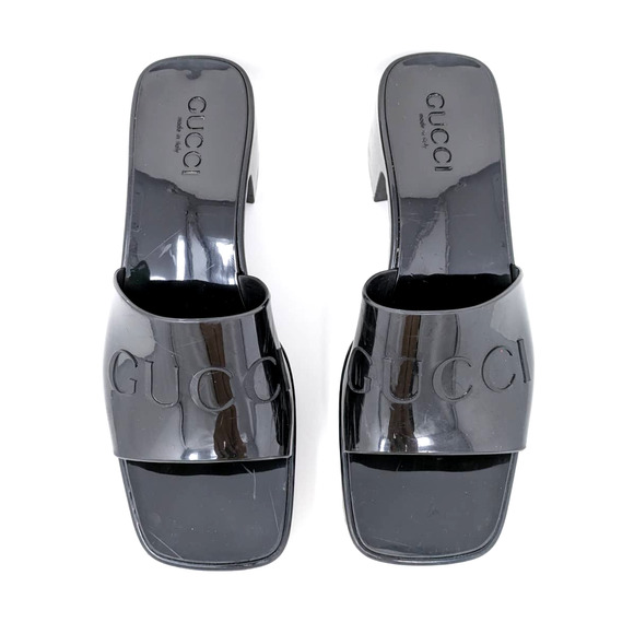 Gucci Black Logo Rubber Slide Platform Sandal Box/Dust Bag Size 37 - Picture 1 of 12